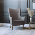 Poltrona d'accento Wingback grigio scuro / marrone scuro / marrone chiaro, imbottita, gambe in legno, 1 posto
