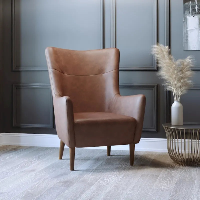 Poltrona d'accento Wingback grigio scuro / marrone scuro / marrone chiaro, imbottita, gambe in legno, 1 posto