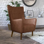 Poltrona d'accento Wingback grigio scuro / marrone scuro / marrone chiaro, imbottita, gambe in legno, 1 posto
