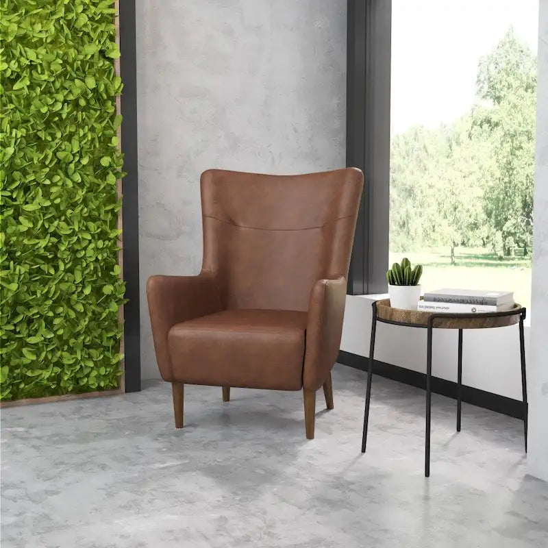 Poltrona d'accento Wingback grigio scuro / marrone scuro / marrone chiaro, imbottita, gambe in legno, 1 posto