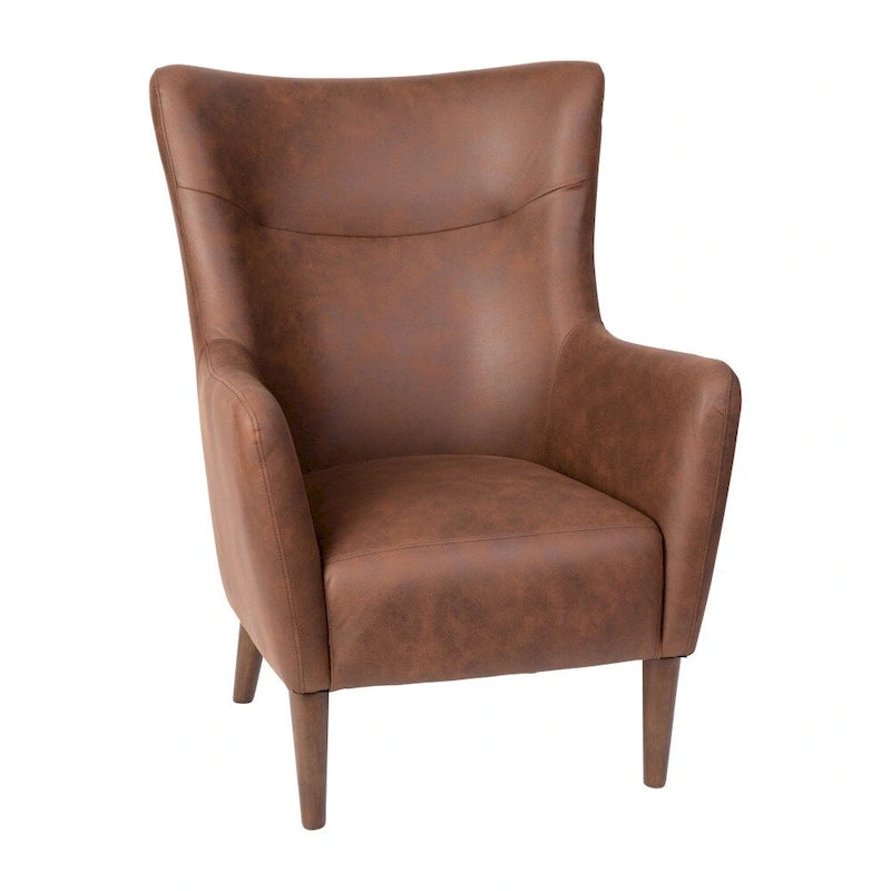 Poltrona d'accento Wingback grigio scuro / marrone scuro / marrone chiaro, imbottita, gambe in legno, 1 posto