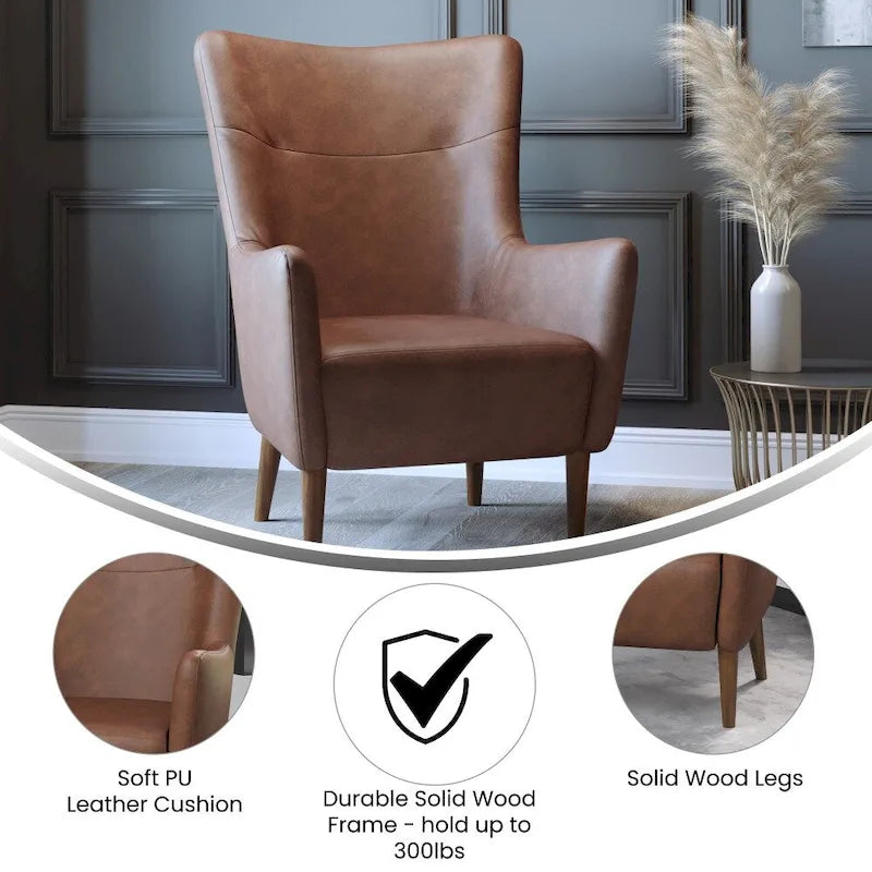 Poltrona d'accento Wingback grigio scuro / marrone scuro / marrone chiaro, imbottita, gambe in legno, 1 posto
