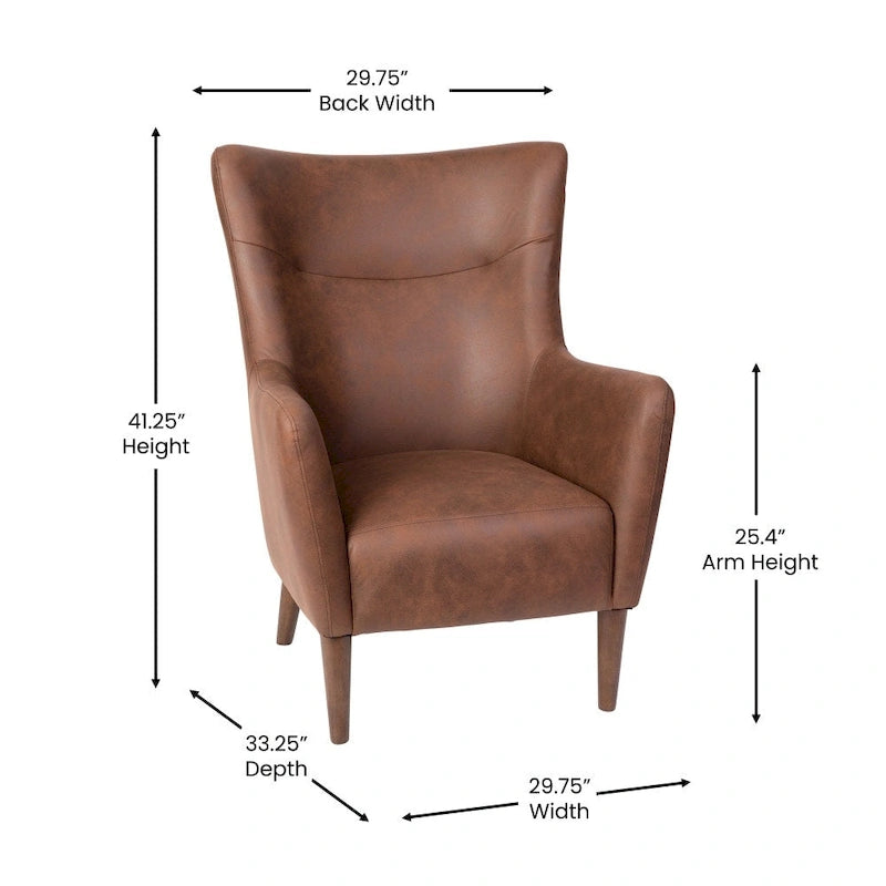 Poltrona d'accento Wingback grigio scuro / marrone scuro / marrone chiaro, imbottita, gambe in legno, 1 posto