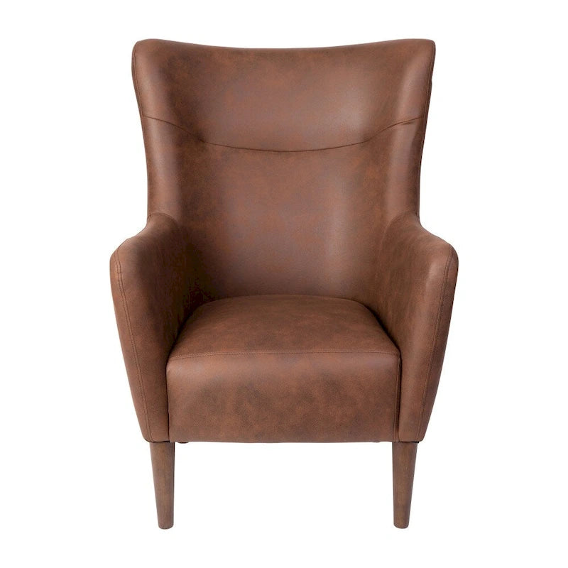 Poltrona d'accento Wingback grigio scuro / marrone scuro / marrone chiaro, imbottita, gambe in legno, 1 posto