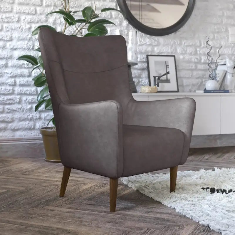 Poltrona d'accento Wingback grigio scuro / marrone scuro / marrone chiaro, imbottita, gambe in legno, 1 posto