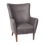 Poltrona d'accento Wingback grigio scuro / marrone scuro / marrone chiaro, imbottita, gambe in legno, 1 posto