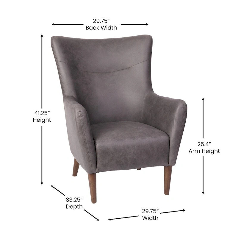 Poltrona d'accento Wingback grigio scuro / marrone scuro / marrone chiaro, imbottita, gambe in legno, 1 posto