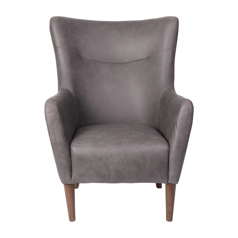Poltrona d'accento Wingback grigio scuro / marrone scuro / marrone chiaro, imbottita, gambe in legno, 1 posto