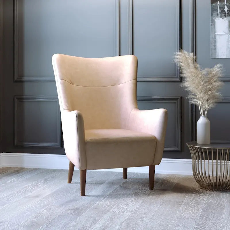 Poltrona d'accento Wingback grigio scuro / marrone scuro / marrone chiaro, imbottita, gambe in legno, 1 posto