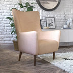 Poltrona d'accento Wingback grigio scuro / marrone scuro / marrone chiaro, imbottita, gambe in legno, 1 posto