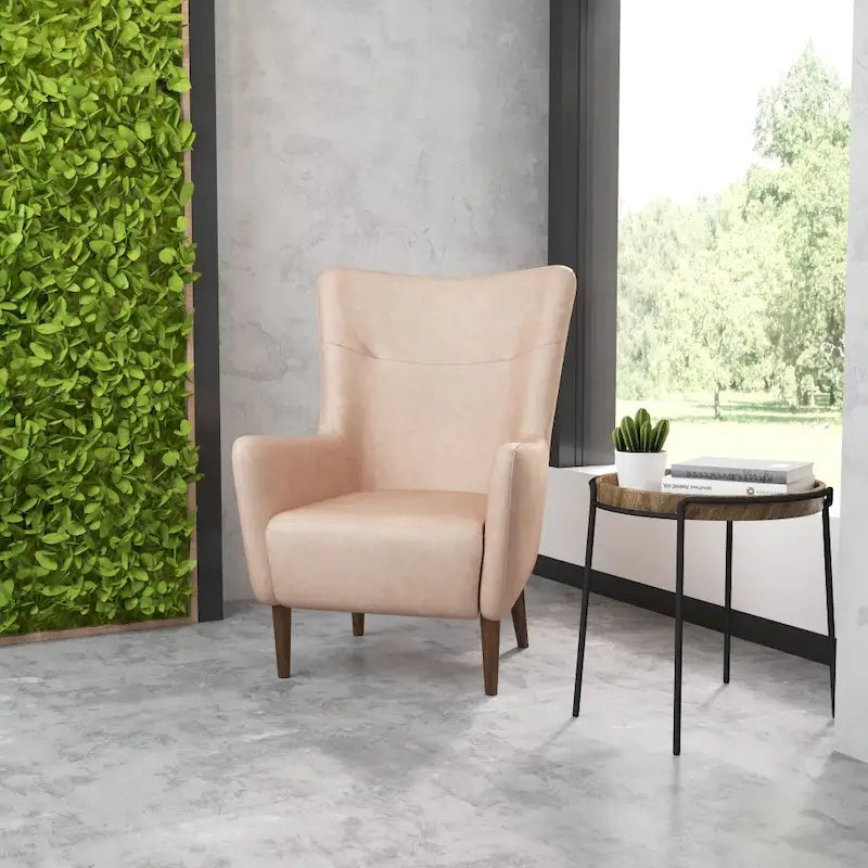 Poltrona d'accento Wingback grigio scuro / marrone scuro / marrone chiaro, imbottita, gambe in legno, 1 posto