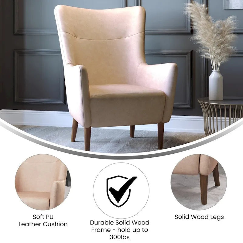 Poltrona d'accento Wingback grigio scuro / marrone scuro / marrone chiaro, imbottita, gambe in legno, 1 posto