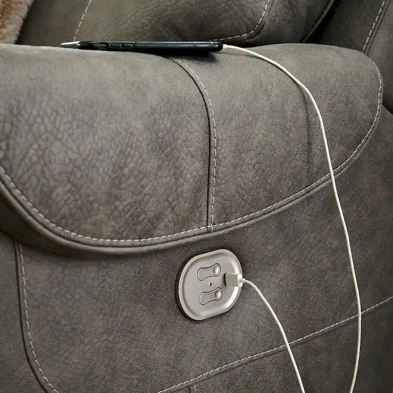 Divano sezionale reclinabile elettrico a 5 posti grigio, simmetrico