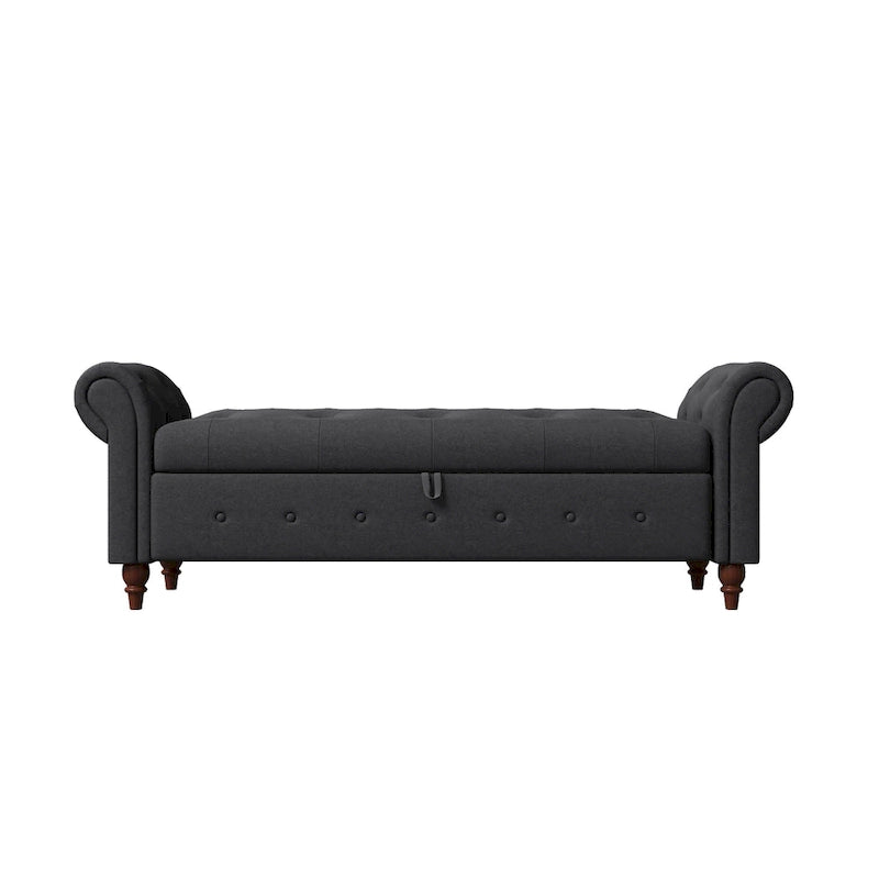 Panca ottomana contenitore in velluto grigio scuro/blu navy/giallo/verde scuro con braccioli arrotolati – 1 persona