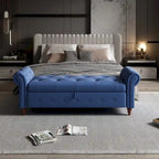 Panca ottomana contenitore in velluto grigio scuro/blu navy/giallo/verde scuro con braccioli arrotolati – 1 persona