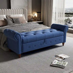 Panca ottomana contenitore in velluto grigio scuro/blu navy/giallo/verde scuro con braccioli arrotolati – 1 persona