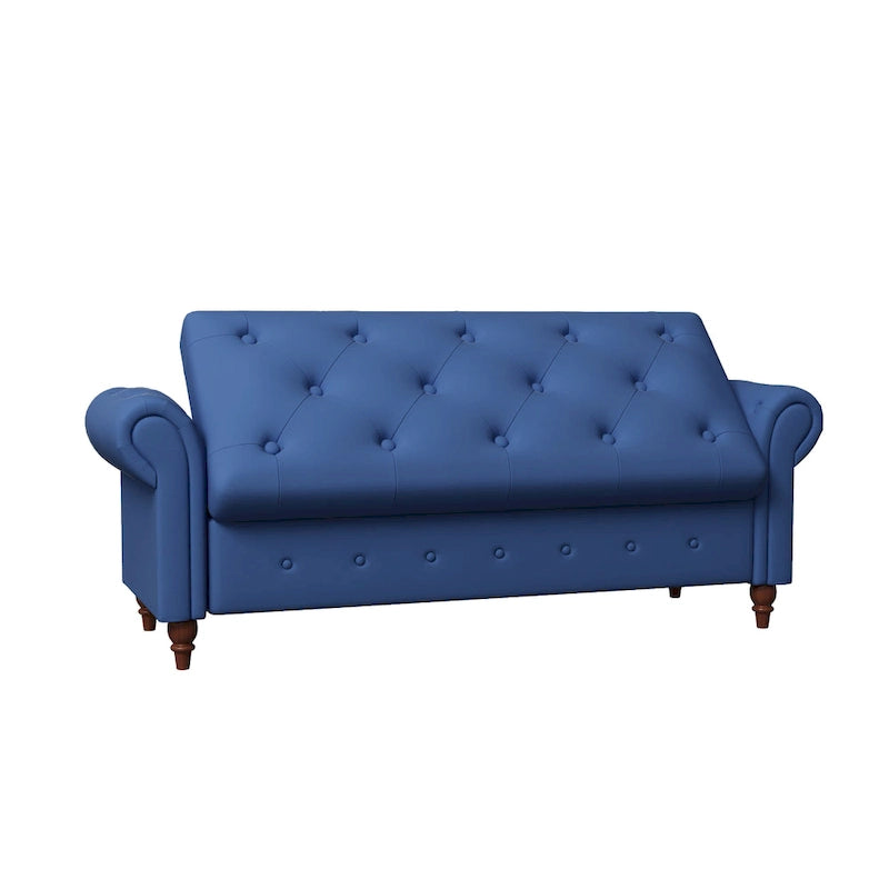 Panca ottomana contenitore in velluto grigio scuro/blu navy/giallo/verde scuro con braccioli arrotolati – 1 persona