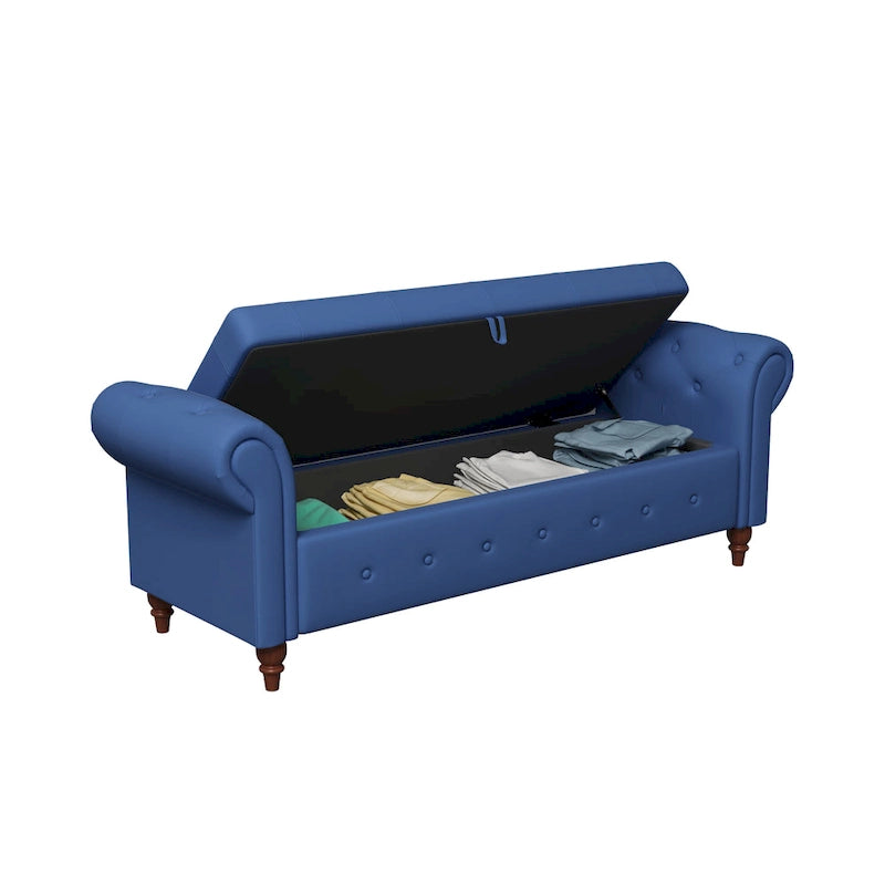 Panca ottomana contenitore in velluto grigio scuro/blu navy/giallo/verde scuro con braccioli arrotolati – 1 persona