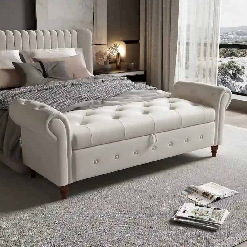Panca ottomana contenitore in velluto grigio scuro/blu navy/giallo/verde scuro con braccioli arrotolati – 1 persona