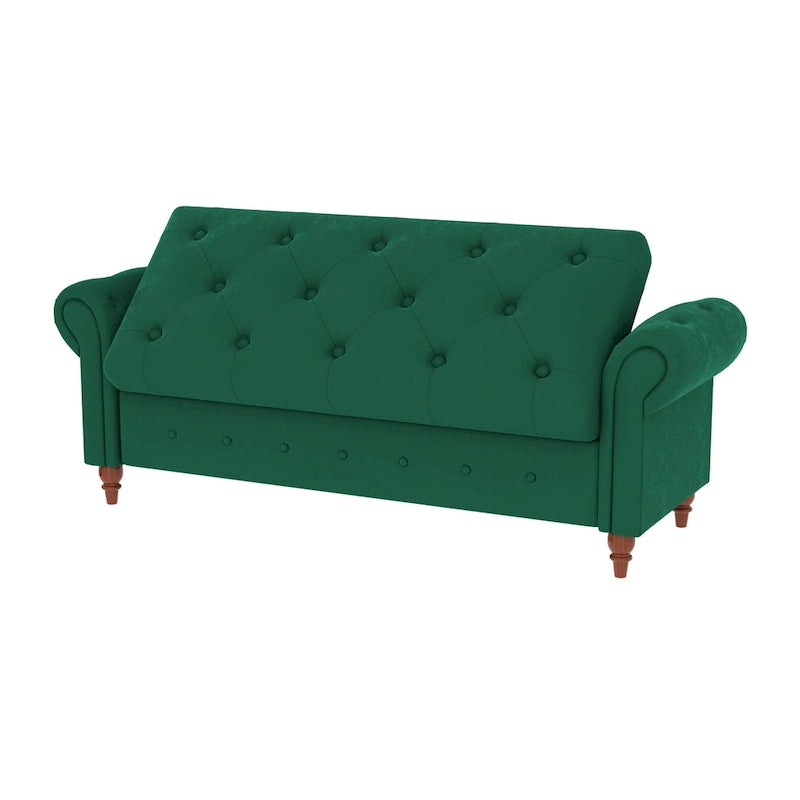 Panca ottomana contenitore in velluto grigio scuro/blu navy/giallo/verde scuro con braccioli arrotolati – 1 persona