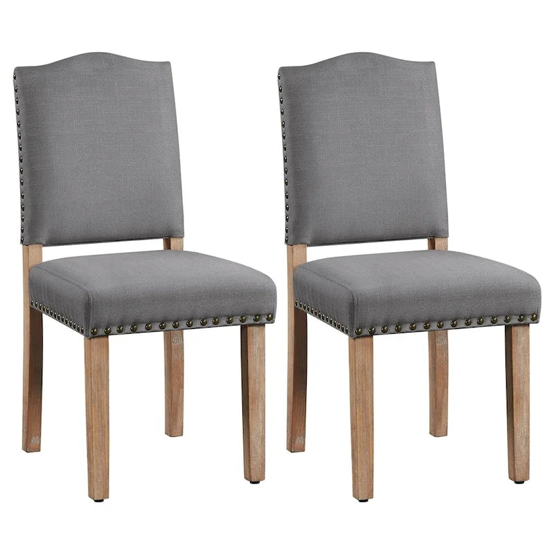 Sedia da Pranzo Imbottita Beige / Grigio Scuro con Rivetti, Set da 2