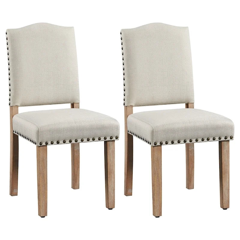 Sedia da Pranzo Imbottita Beige / Grigio Scuro con Rivetti, Set da 2