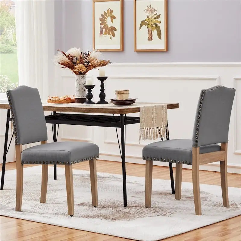Sedia da Pranzo Imbottita Beige / Grigio Scuro con Rivetti, Set da 2