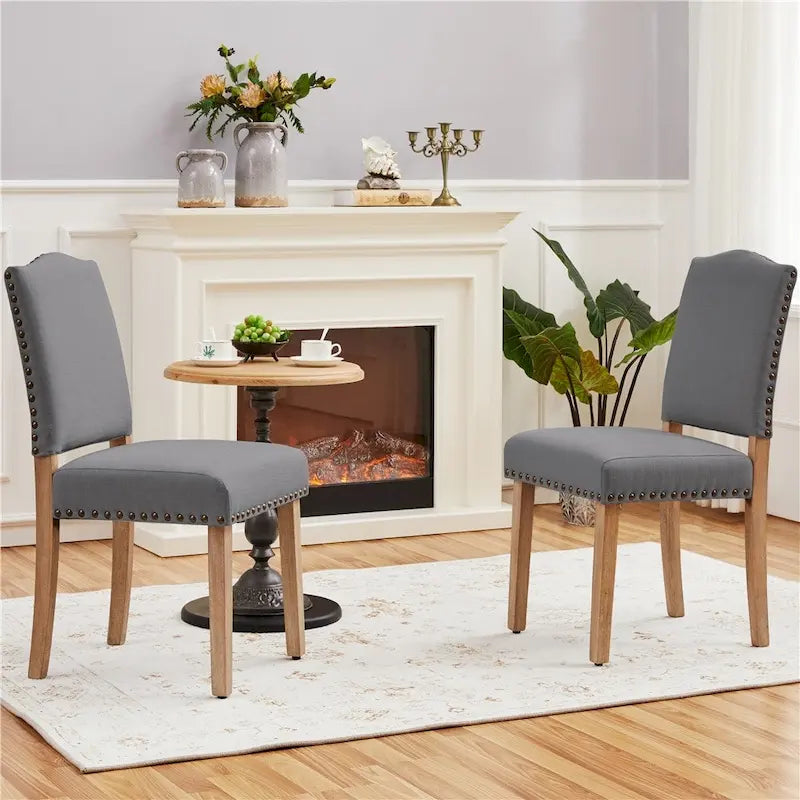 Sedia da Pranzo Imbottita Beige / Grigio Scuro con Rivetti, Set da 2
