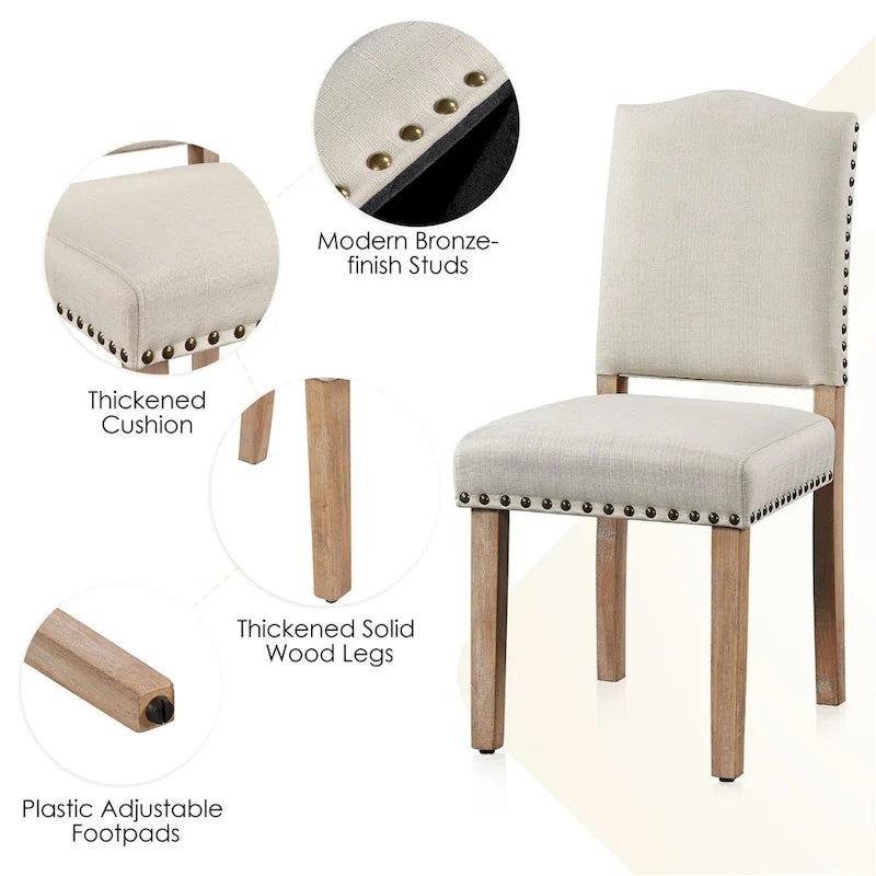 Sedia da Pranzo Imbottita Beige / Grigio Scuro con Rivetti, Set da 2