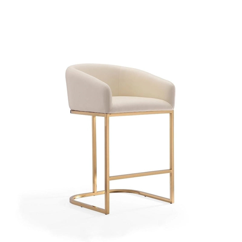 Sgabello da bancone in similpelle grigio/crema, base dorata, 1 posto