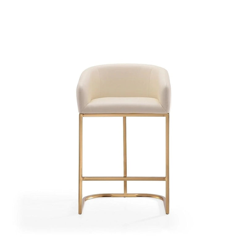 Sgabello da bancone in similpelle grigio/crema, base dorata, 1 posto