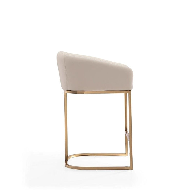 Sgabello da bancone in similpelle grigio/crema, base dorata, 1 posto