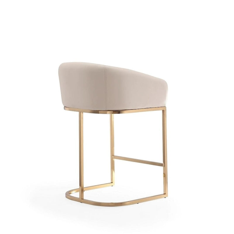 Sgabello da bancone in similpelle grigio/crema, base dorata, 1 posto
