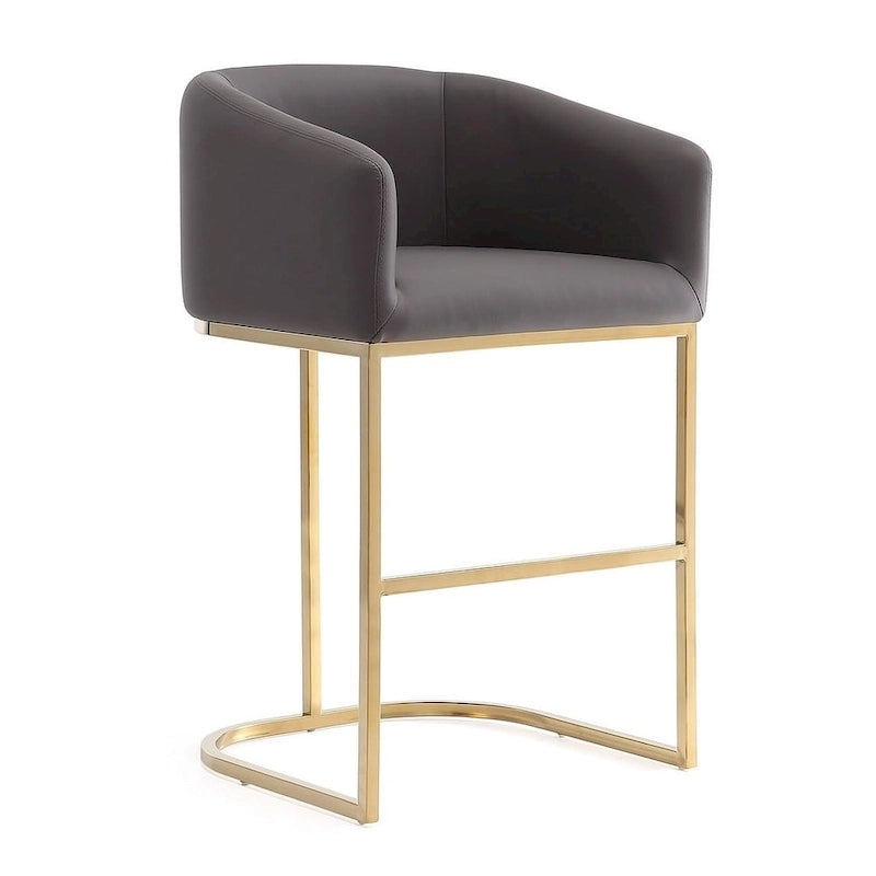 Sgabello da bancone in similpelle grigio/crema, base dorata, 1 posto