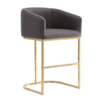 Sgabello da bancone in similpelle grigio/crema, base dorata, 1 posto
