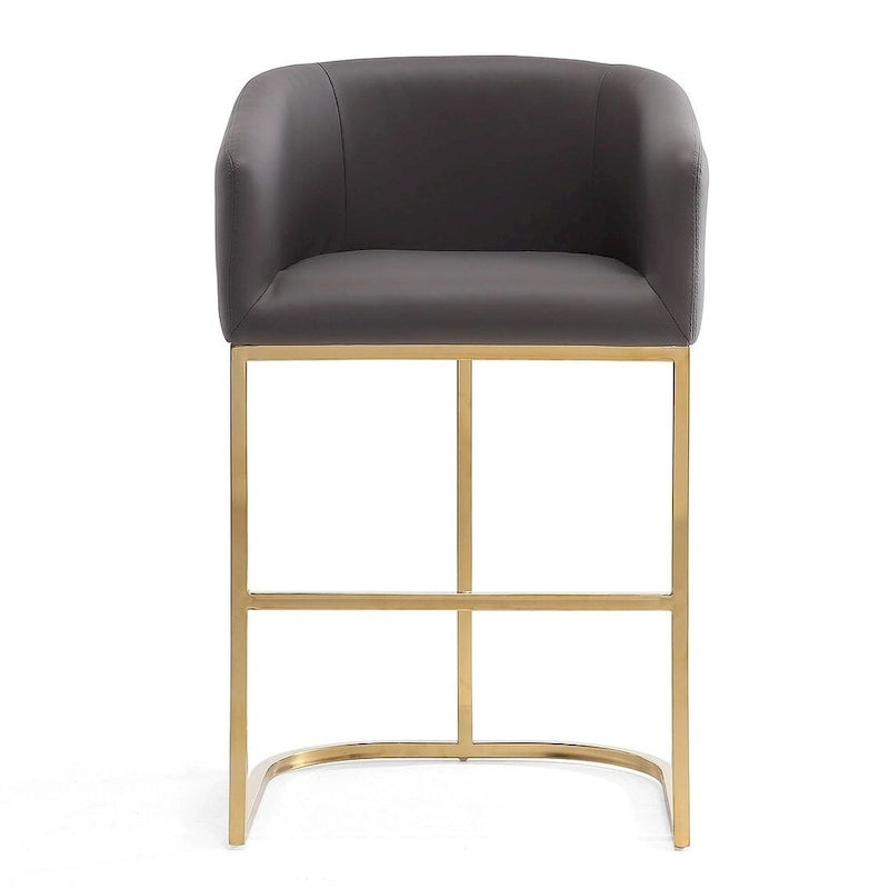 Sgabello da bancone in similpelle grigio/crema, base dorata, 1 posto