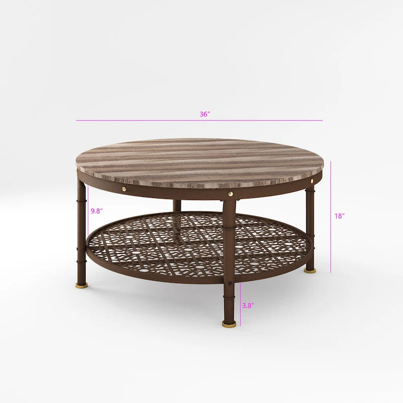 Tavolino da Caffè Rotondo Marrone con Contenitore, 91x91x46 cm