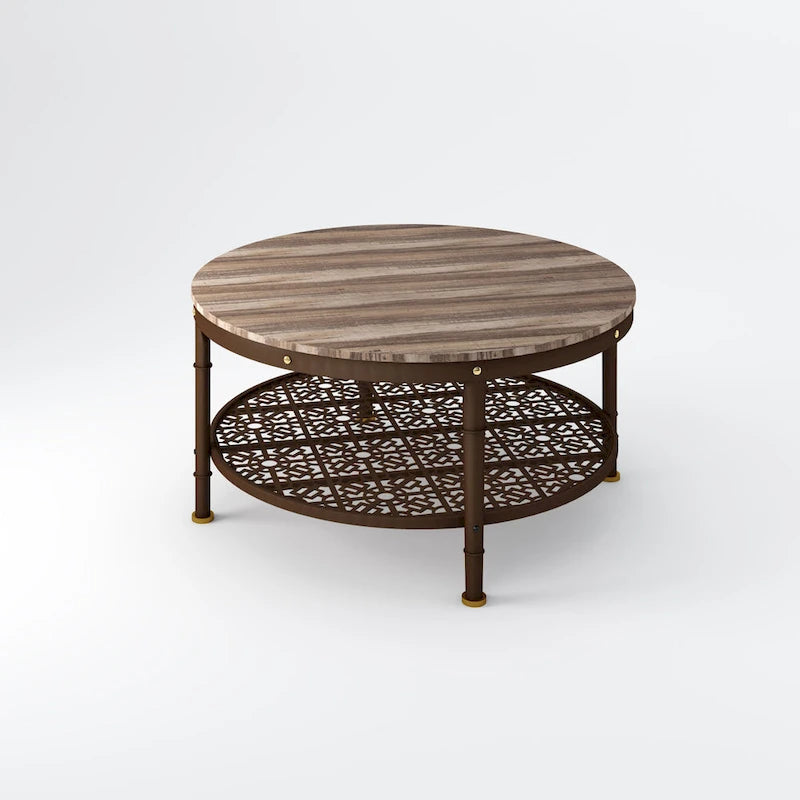 Tavolino da Caffè Rotondo Marrone con Contenitore, 91x91x46 cm