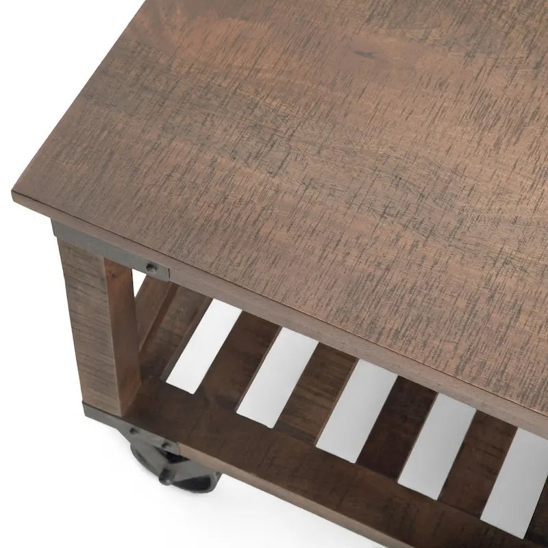 Tavolino quadrato – marrone scuro anticato, stile industriale, 1 piano