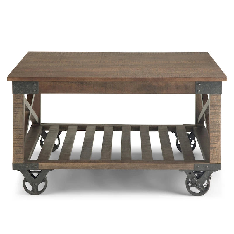 Tavolino quadrato – marrone scuro anticato, stile industriale, 1 piano
