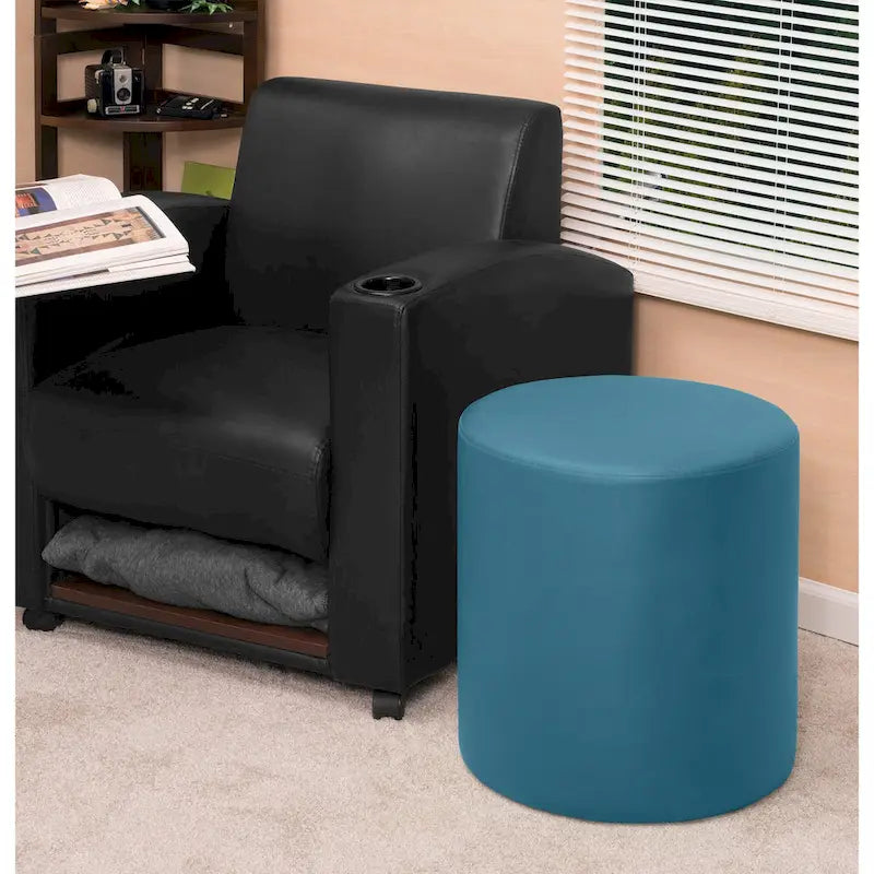 Pouf rotondo – similpelle – verde acqua pavone – 1 posto a sedere