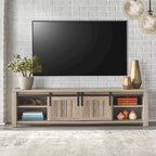 Consolle TV a porte scorrevoli in legno grigio effetto invecchiato, Adatta per TV fino a 66"