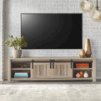 Consolle TV a porte scorrevoli in legno grigio effetto invecchiato, Adatta per TV fino a 66"