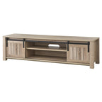 Consolle TV a porte scorrevoli in legno grigio effetto invecchiato, Adatta per TV fino a 66"