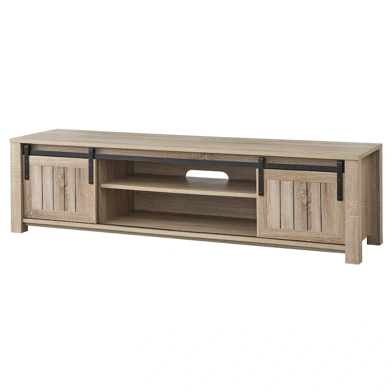 Consolle TV a porte scorrevoli in legno grigio effetto invecchiato, Adatta per TV fino a 66"