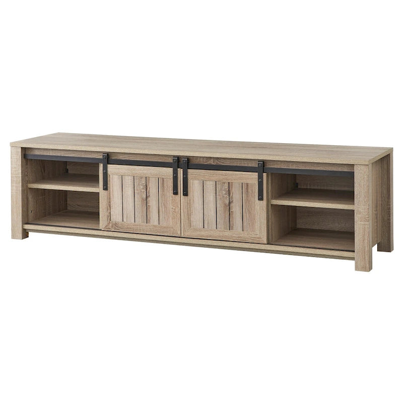 Consolle TV a porte scorrevoli in legno grigio effetto invecchiato, Adatta per TV fino a 66"