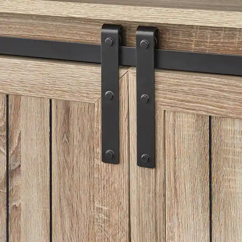 Consolle TV a porte scorrevoli in legno grigio effetto invecchiato, Adatta per TV fino a 66"