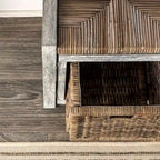 Panca contenitore in vimini grigio con 2 cestini, stile rustico