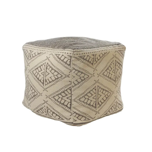 Pouf in Cotone a Fantasia Geometrica Beige/Grigio, Posto Singolo