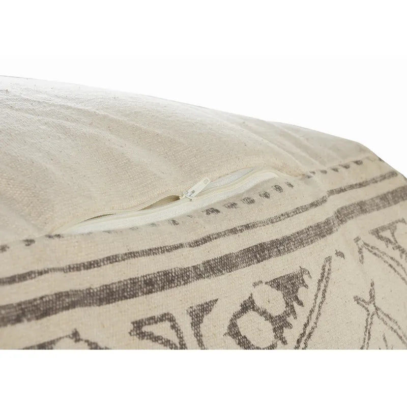 Pouf in Cotone a Fantasia Geometrica Beige/Grigio, Posto Singolo